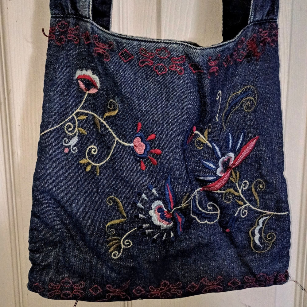 Embroidered Denim Tote Bag